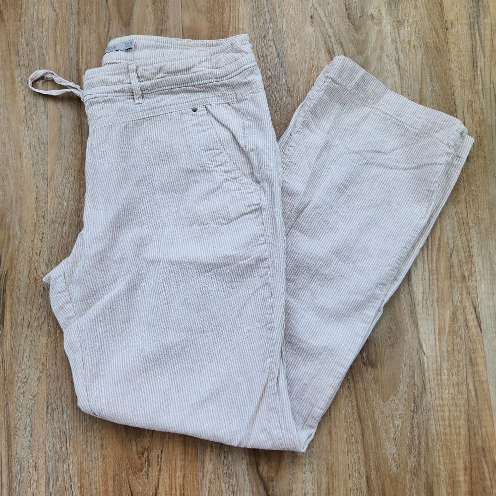 💜Dalia Cream & Tan Striped Lightweight Linen Pants Size 10/30